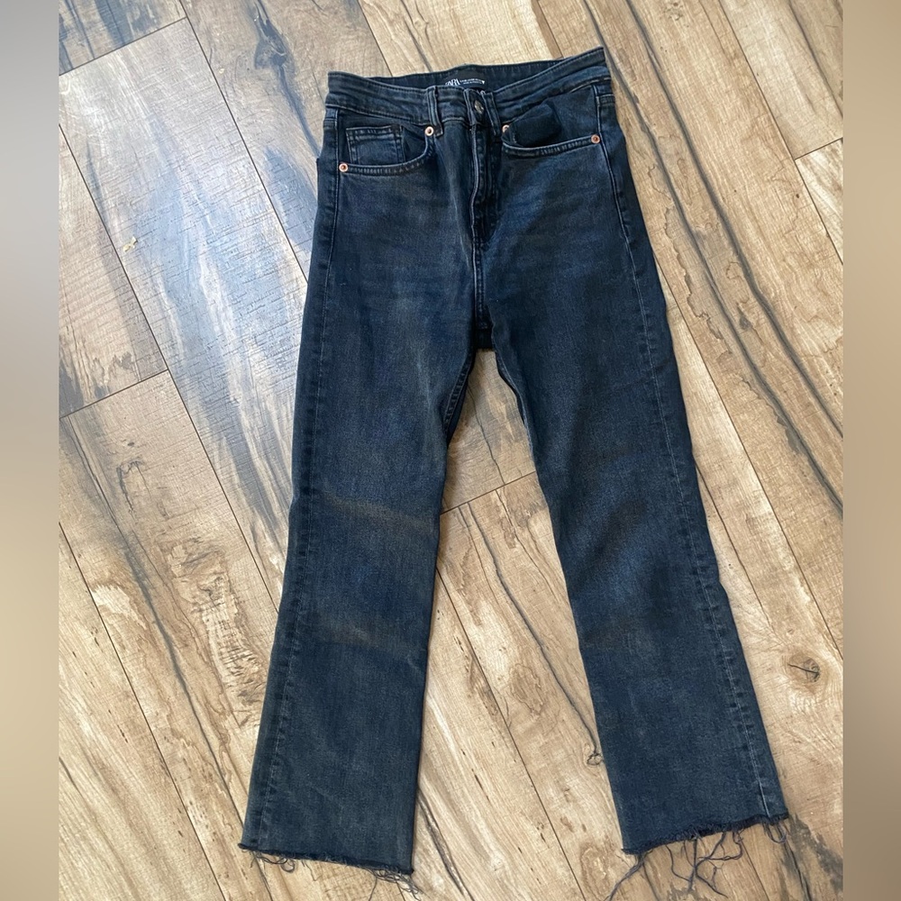 Black Zara Cropped Straight Jeans